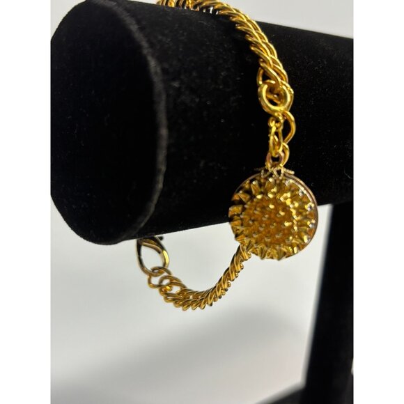 Y2K Charm Bracelet in Gold Tone Dramatic Sunburst Spike Dangle Charm - Picture 2 of 8